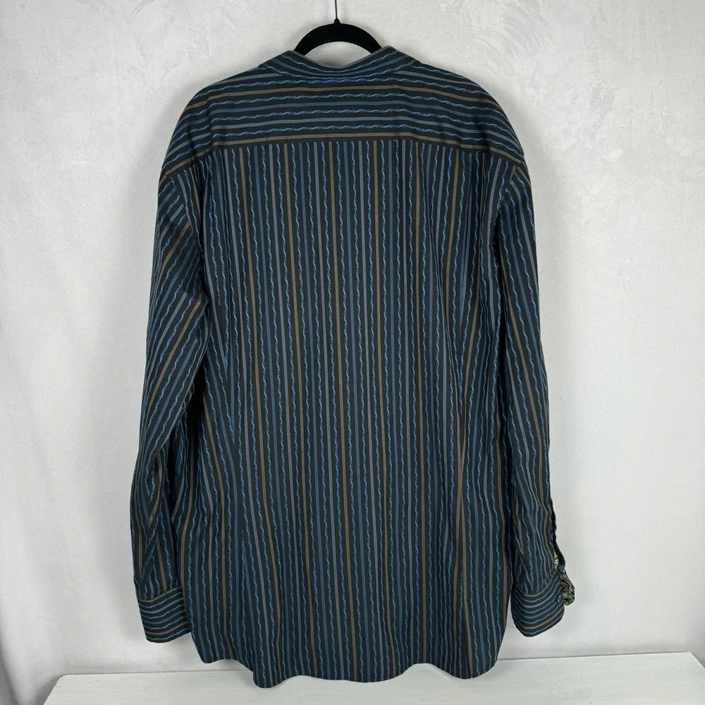 Luchiano Visconti Striped Blue-Black Men's Button-Down Long Sleeve Flip Cuff 3XL - Picture 3 of 8